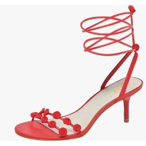 Miss left Red Open Toe Decorations Strappy Ankle Strap High Heel Sexy Sandals